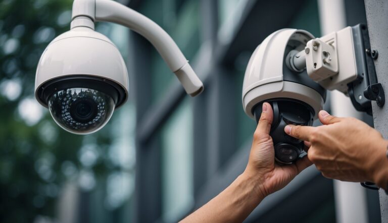CCTV technician installing security cameras for a commercial property in Singapore