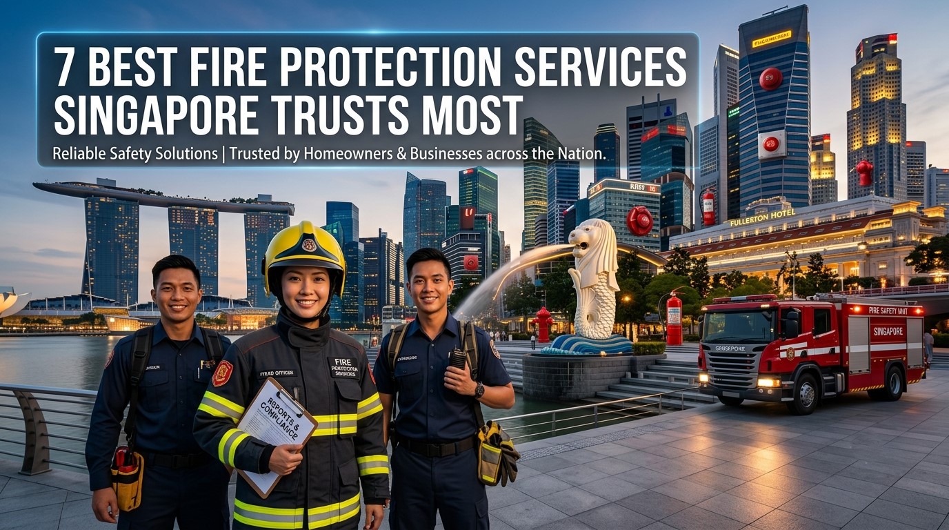 Fire protection professionals standing beside a fire truck in Singapore