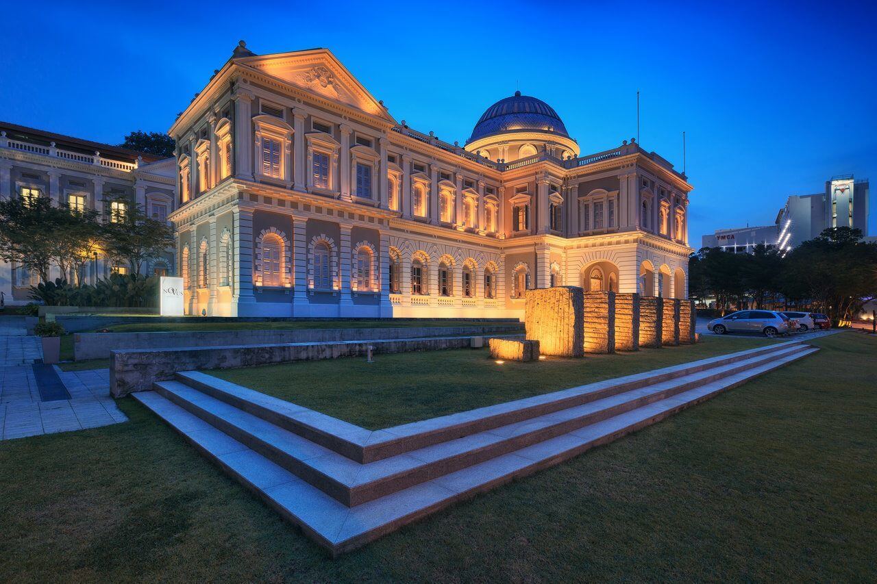 National Museum of Singapore illuminated at dusk