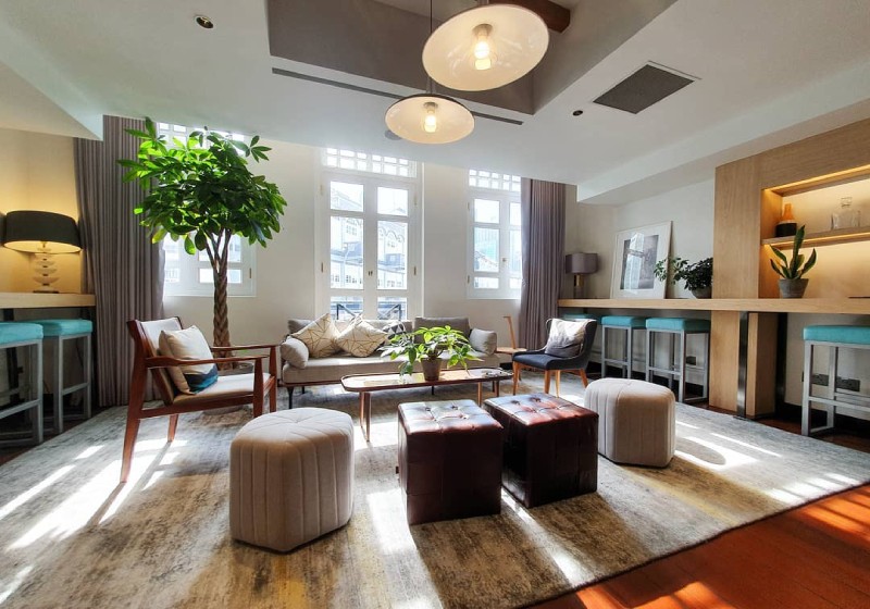 Luxury staycation hotel suite with spacious living area