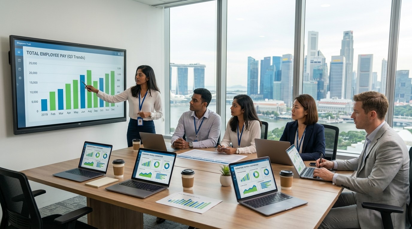 Best Payroll Services Singapore Corporate team presenting payroll performance dashboard during business meeting