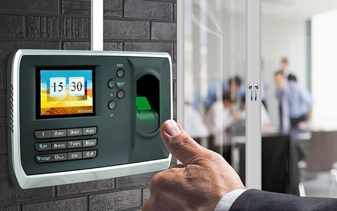 Fingerprint biometric access control terminal installed in office building