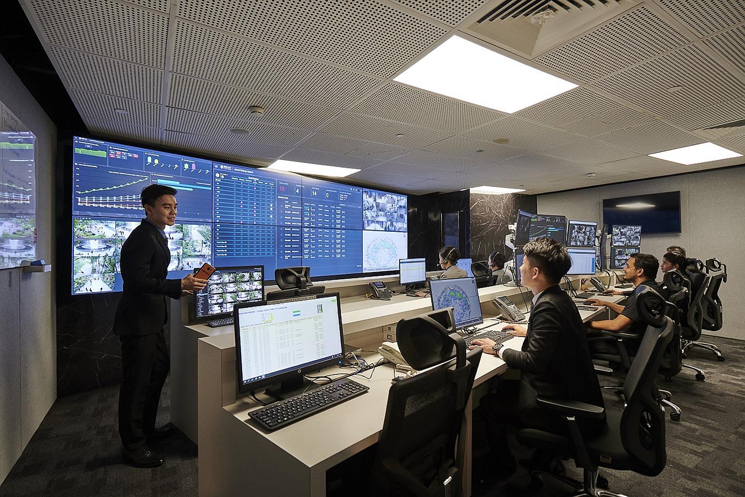 Security team managing a modern operations control center