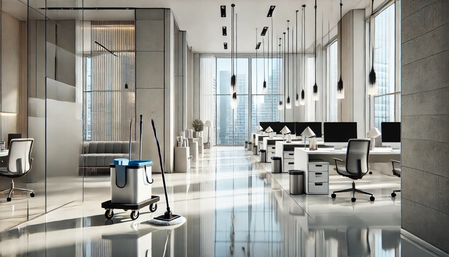 Commercial cleaning Singapore team maintaining a modern office lobby