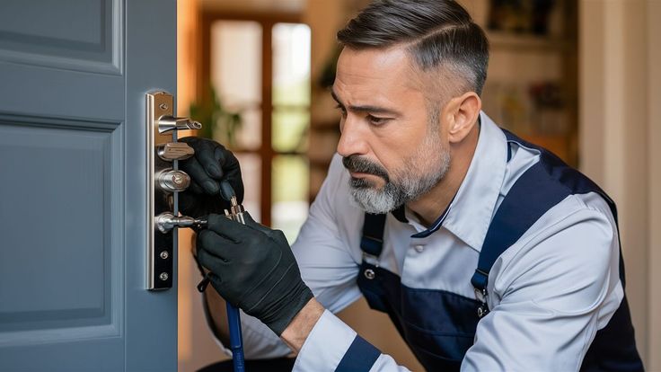 Residential locksmith Singapore repairing a front door lock