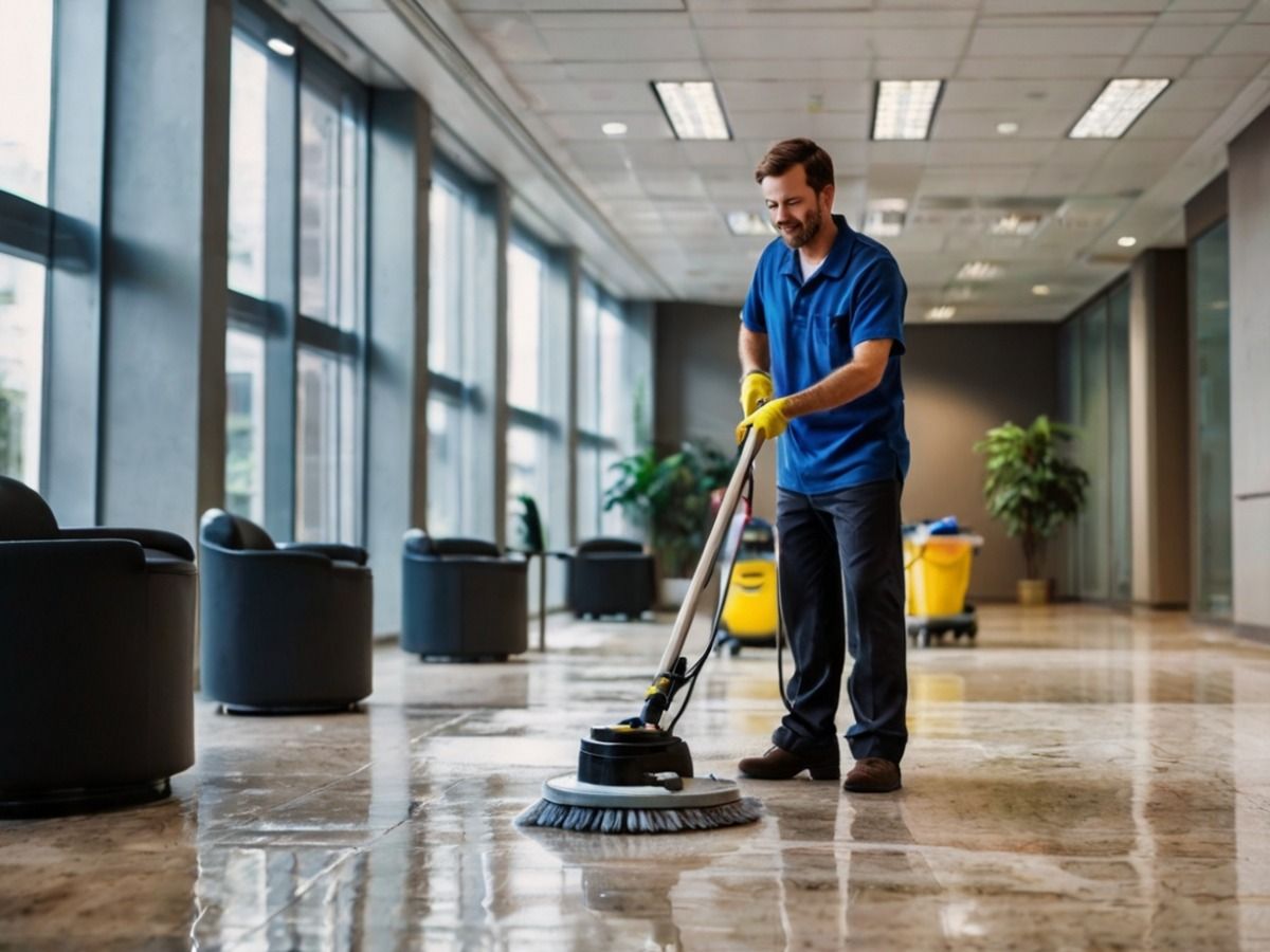 Best Commercial Cleaning Singapore Office cleaning professional using floor scrubber machine
