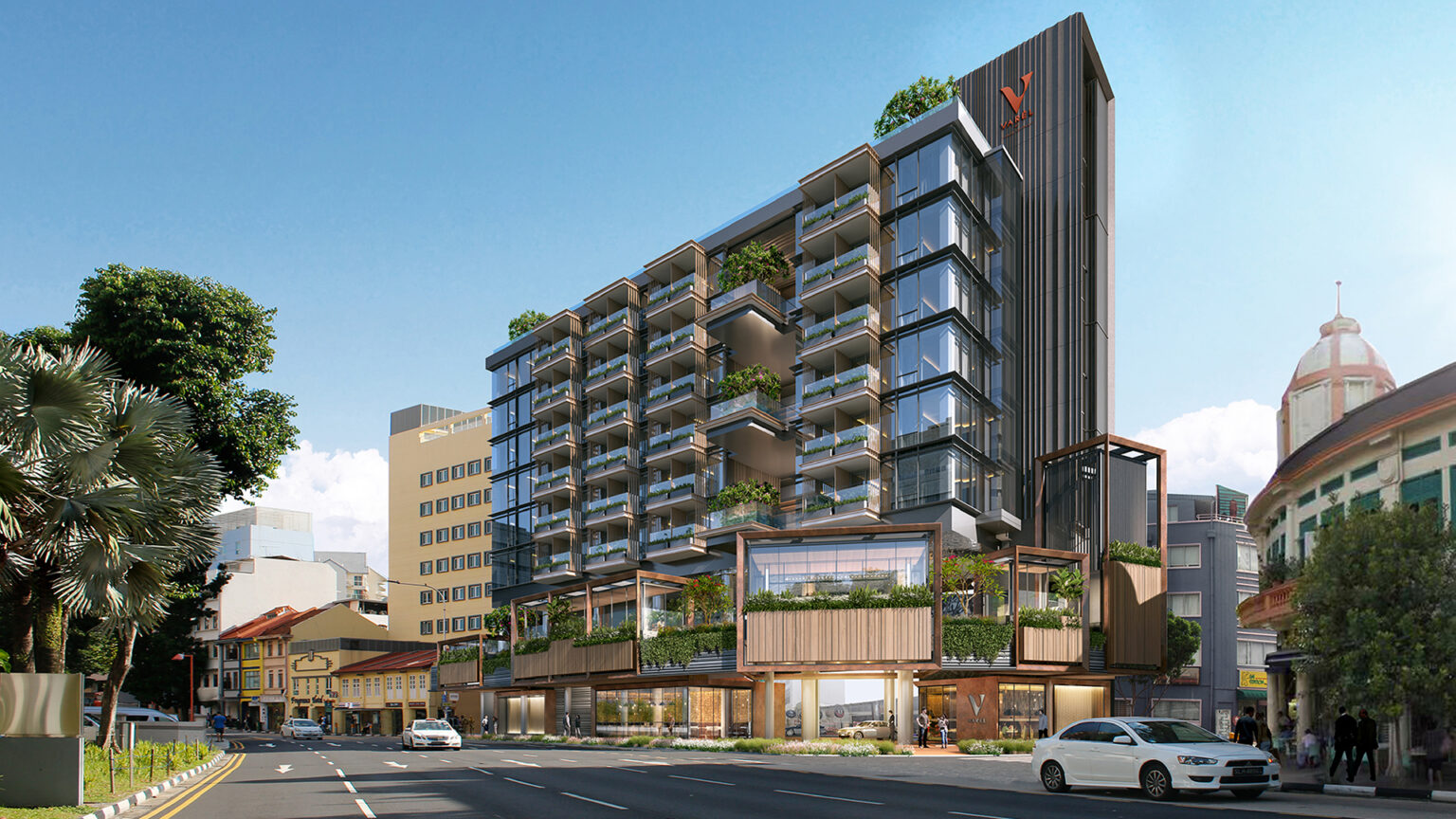 Best Boutique Hotels Singapore Exterior of a modern boutique hotel building in Singapore