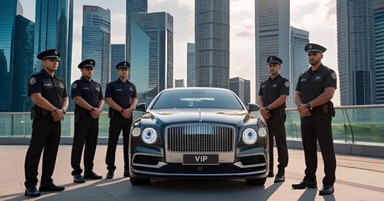 Professional security guards protecting a luxury property in Singapore