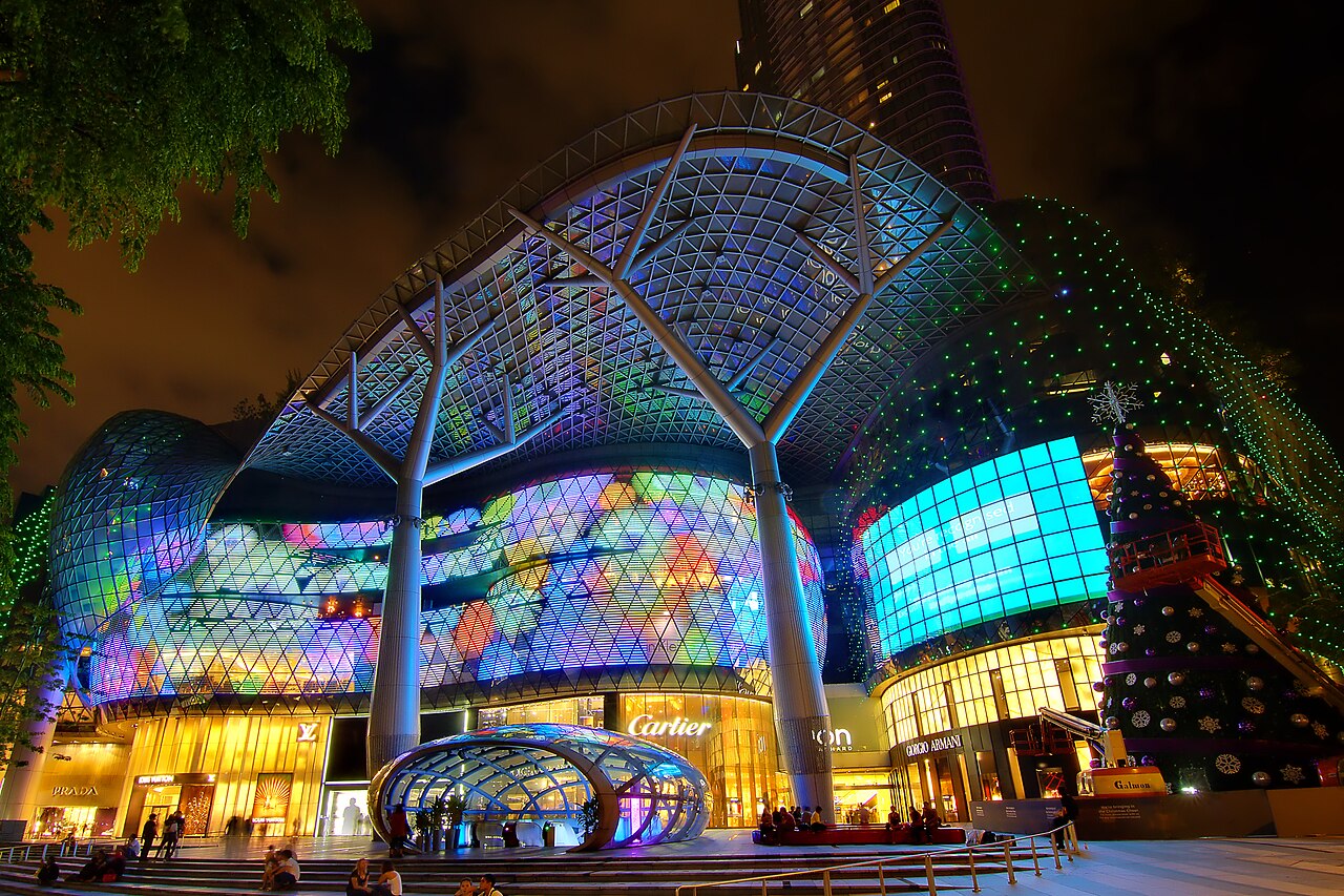 ION shopping mall illuminated at night