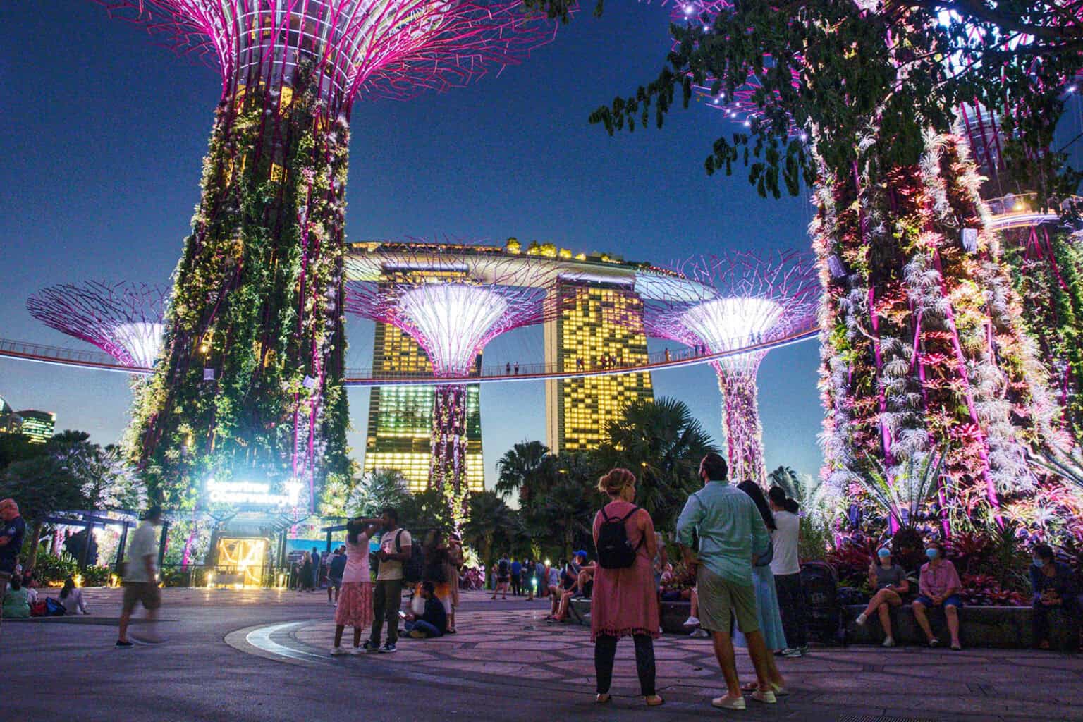Families enjoying Supertree Grove at Gardens by the Bay