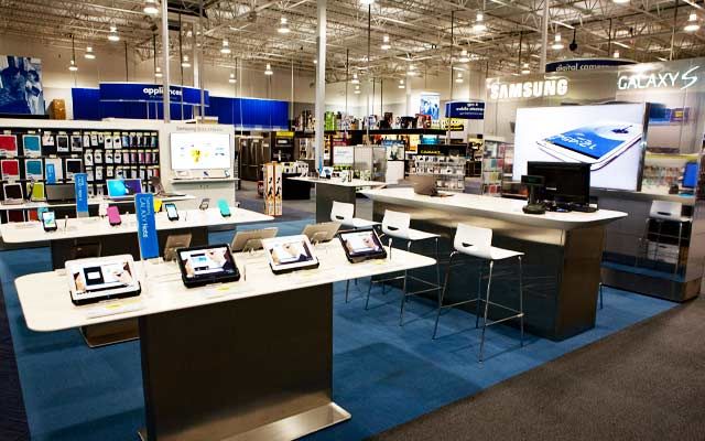 Modern electronics showroom with TVs and gadgets in Singapore