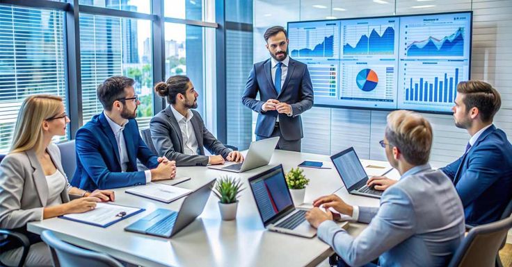 Business strategy consultants presenting company performance analysis