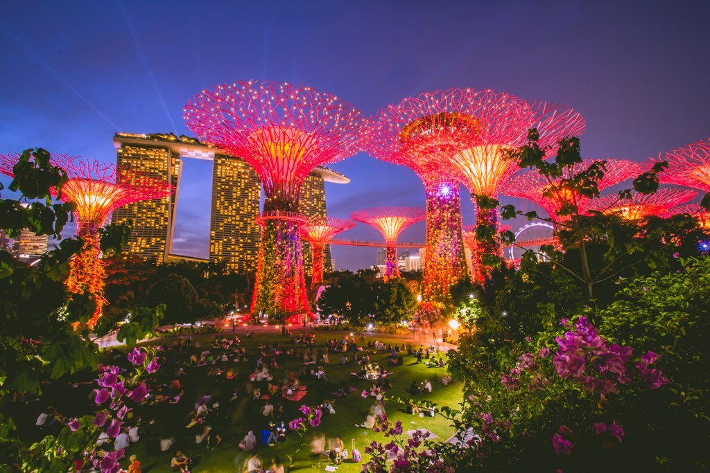 Best Attractions Singapore Supertree Grove illuminated at Gardens by the Bay Singapore